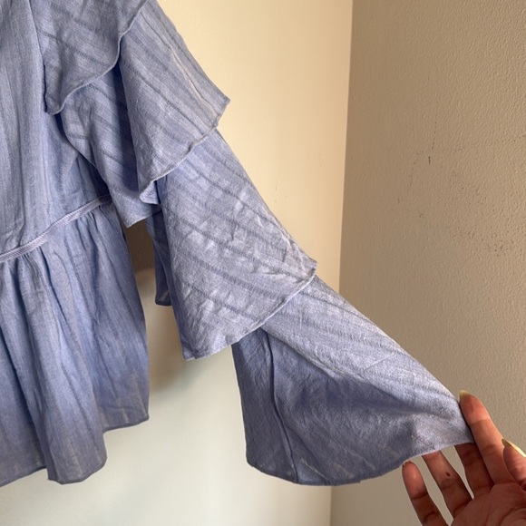 English Factory Tie Front Ruffle Sleeve Long Sleeve Blouse Size Medium - Picture 4 of 5